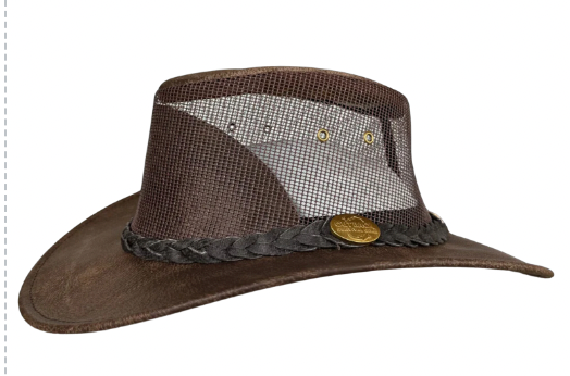 Crushable "Air-Conditioned" Maverick Cooler Leather Hat - Hickory Stone